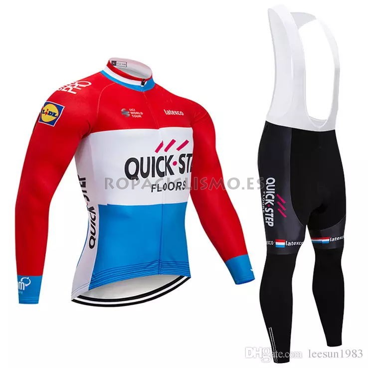 2018 Maillot Quick Step Floors Tirantes Mangas Largas Rojo Blanc